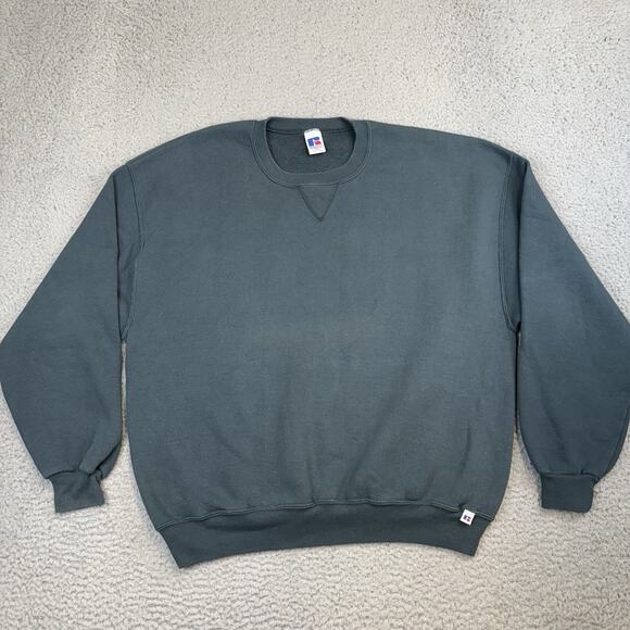 Russell Athletic Crewneck Blank Sweatshirt Forest Green 2XL VTG Y2K Faded Grunge - Picture 1 of 9
